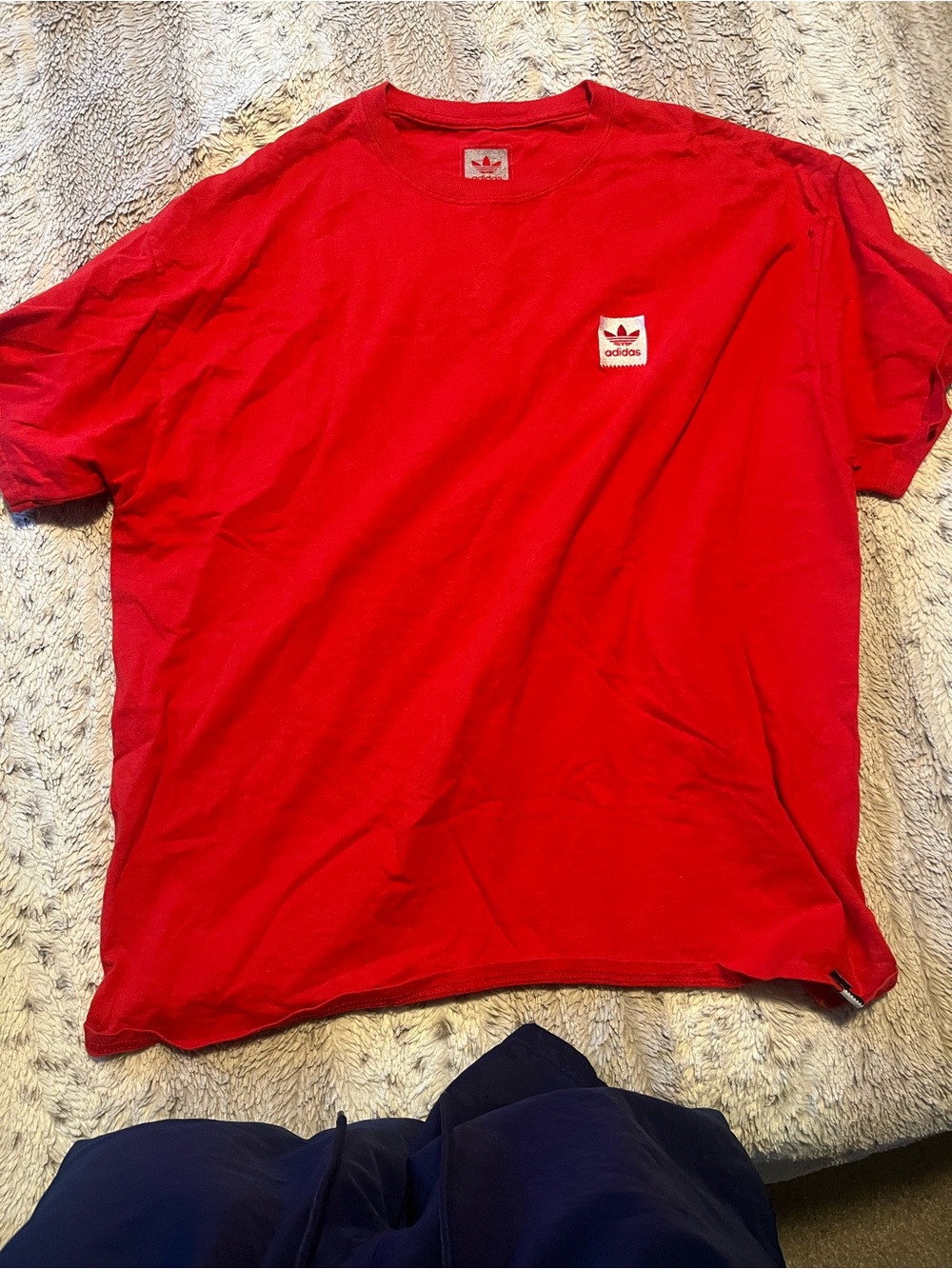 adidas Red Short Sleeve Trefoil Patch Crew Neck Tee